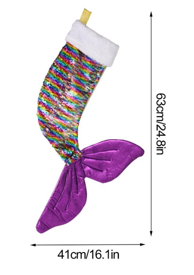 rainbow mermaid christmas stocking for little girls, sequence mermaid stocking