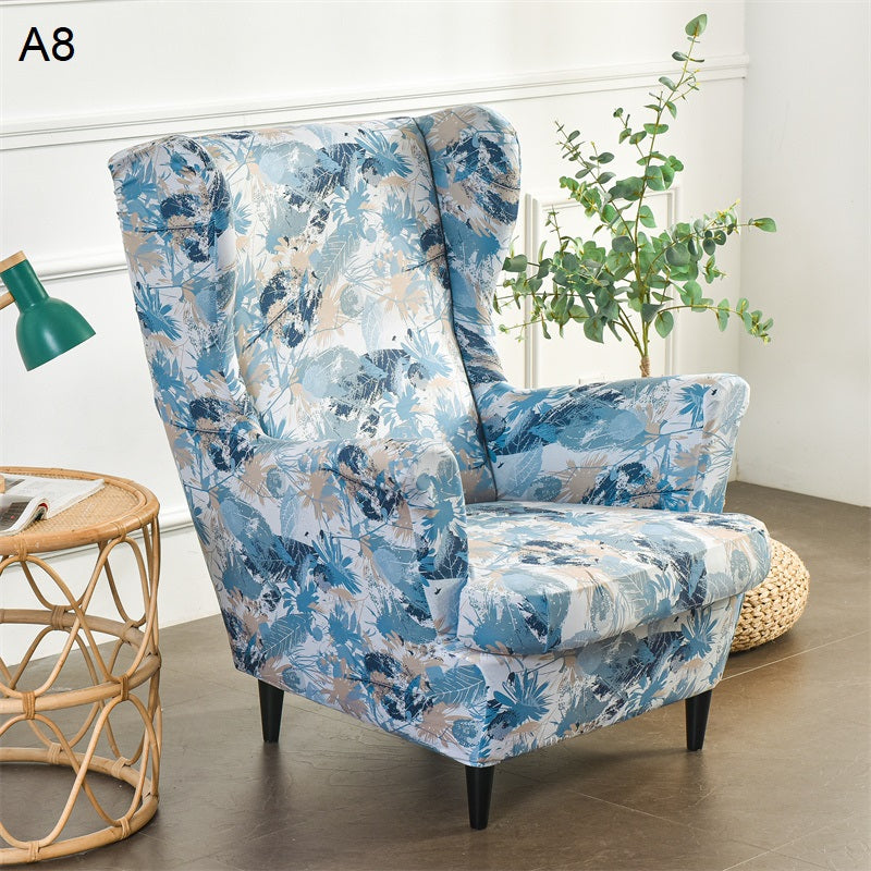 Blue patterned wingback online chair