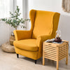 Solid Color Wingback Chair Slipcovers - Large Armchair Cover - 2 Piece Stretch Chair Cover & Optional Matching Ottoman Cover