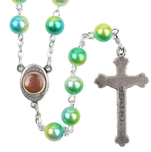 Mother of Pearl Catholic Rosary from Jerusalem with Soil