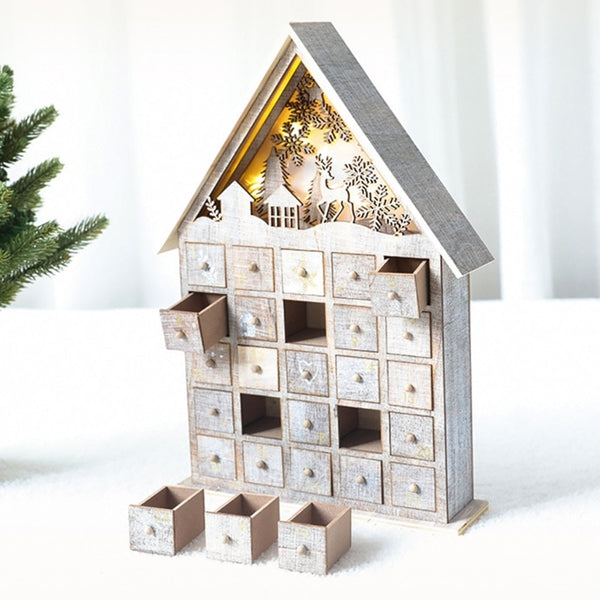 Christmas Wooden Rustic Advent Calendar with LED Light - Winfinity Brands