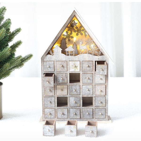 Christmas Wooden Rustic Advent Calendar with LED Light - Winfinity Brands