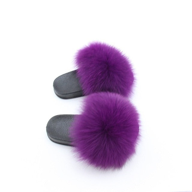 K-FANZZY-1A KIDS MULTI-COLORED REAL FUR SLIDES